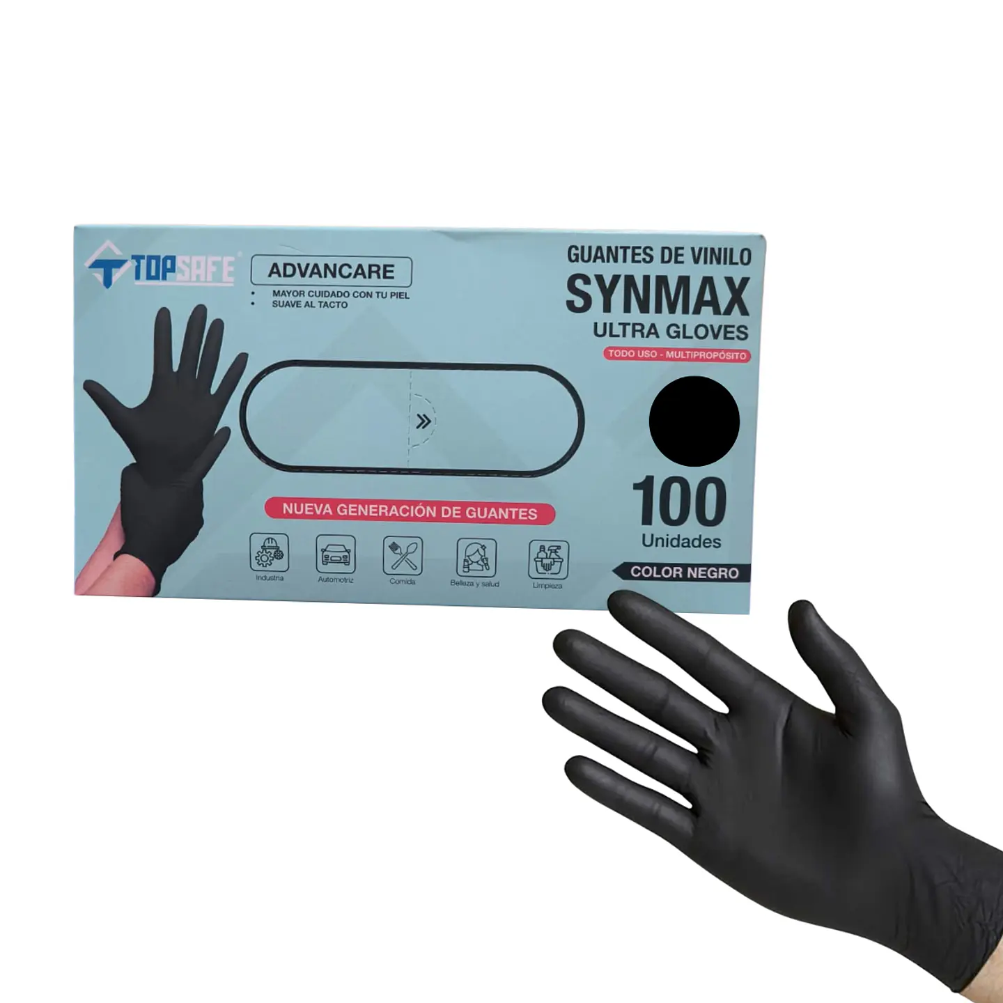 Guante Vinilo Negro Caja 100 Unidades - Synmax Topsafe 1