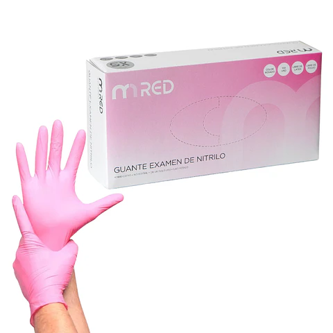 Guantes De Nitrilo Rosados caja De 100 Unidades - Mred