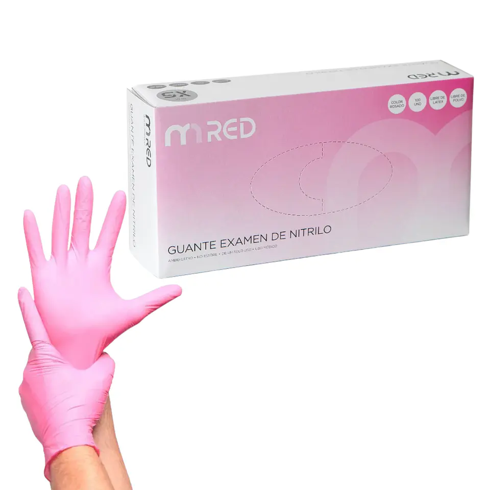 Guantes De Nitrilo Rosados caja De 100 Unidades - Mred 1