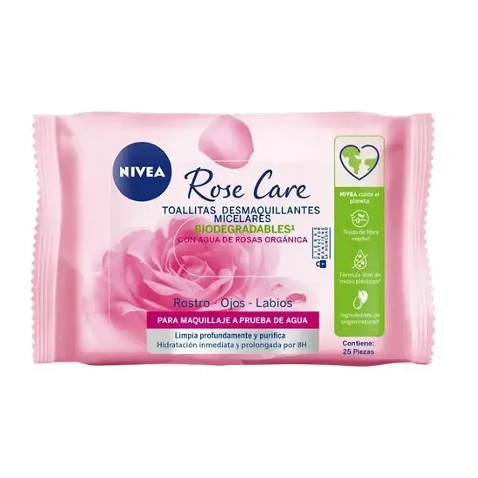 Toallitas desmaquillantes Nivea Rose Care 25 unds 1
