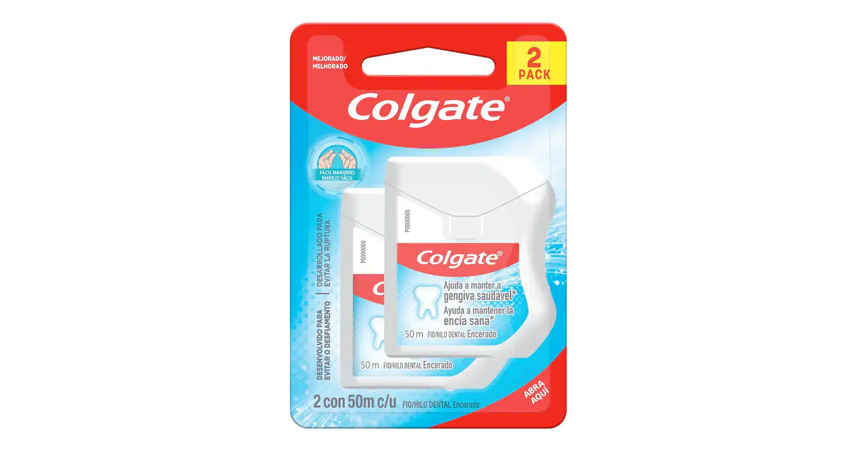 Pack 2 Hilos Dentales Colgate Encerado 50m Cada Uno