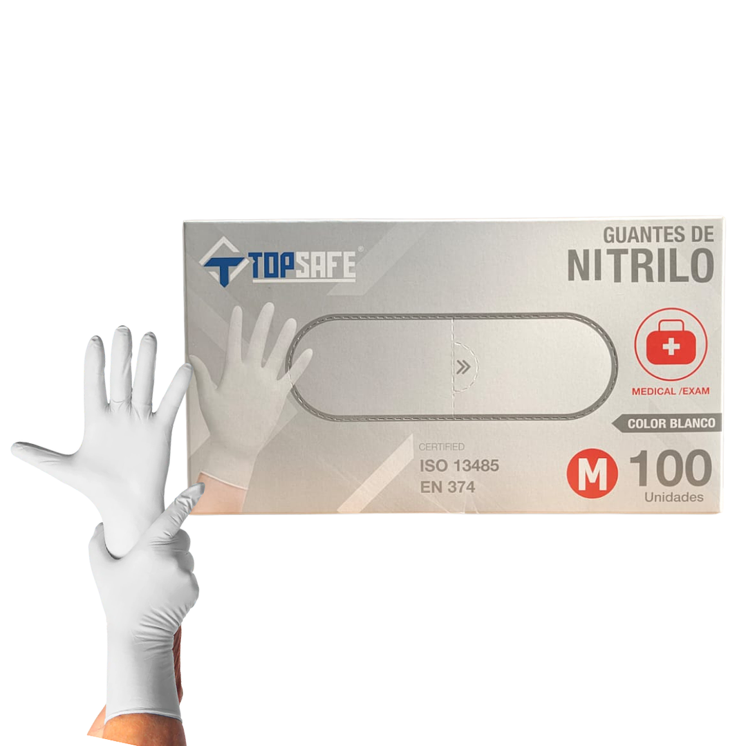 Guantes De Nitrilo Blanco Caja 100 Unidades - Top Safe 1