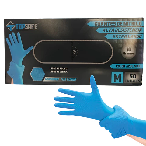 Guantes Nitrilo Azul Texturizado 10gr 50 Uds - Top Safe