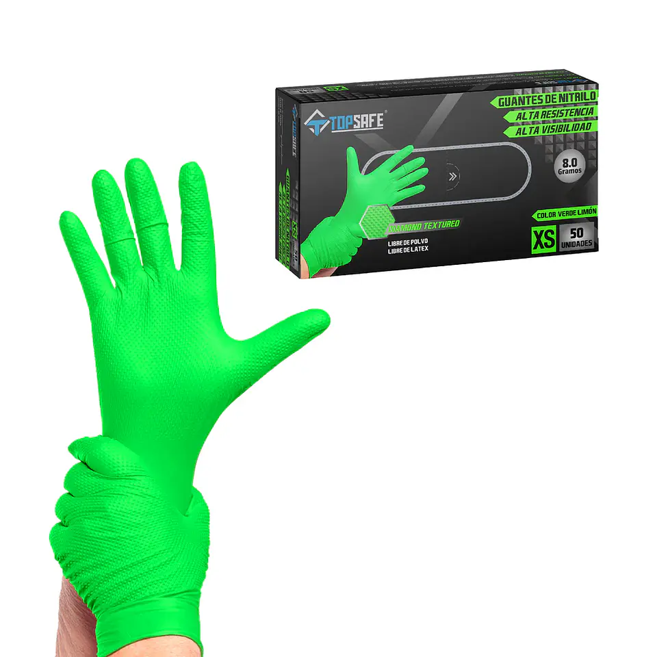 Guantes Nitrilo Verde Texturizado Profesional 8.0gr 50 Unidades 1