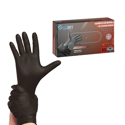 Guantes Nitrilo Negros Texturizado Profesional 8.0gr 50 Unidades
