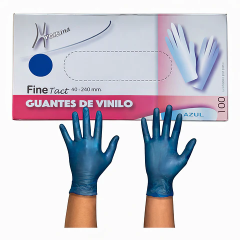 Guantes De Vinilo Azul Caja 100 Und Desechables - Hygieina 