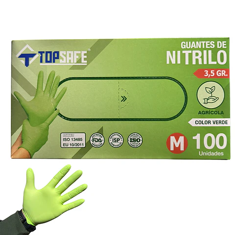 Guantes De Nitrilo Verde 3,5 Gr 100 Unidades - Top Safe