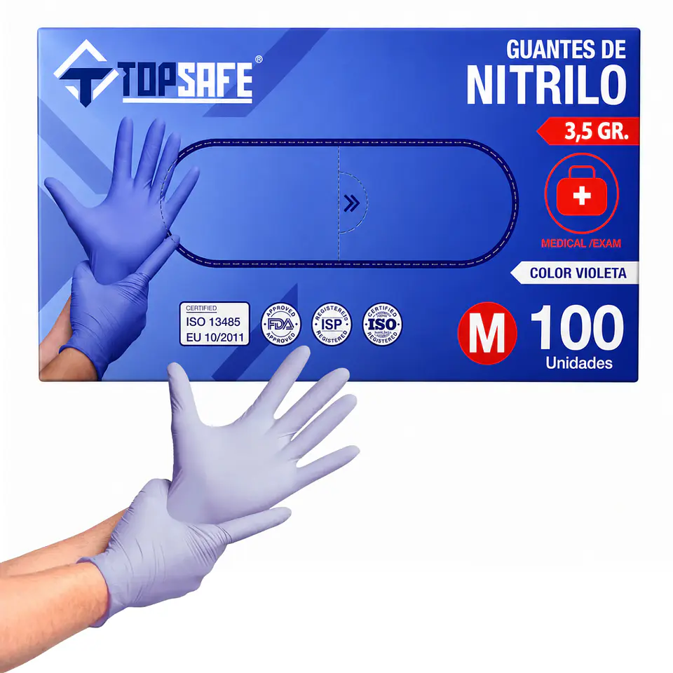 Guantes De Nitrilo Violeta caja 100 Unidades - Topsafe 1