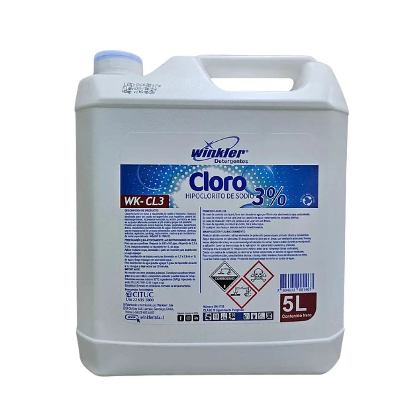 Cloro Hipoclorito De Sodio 3% Wk-cl3 5 Litros - Winkler 1