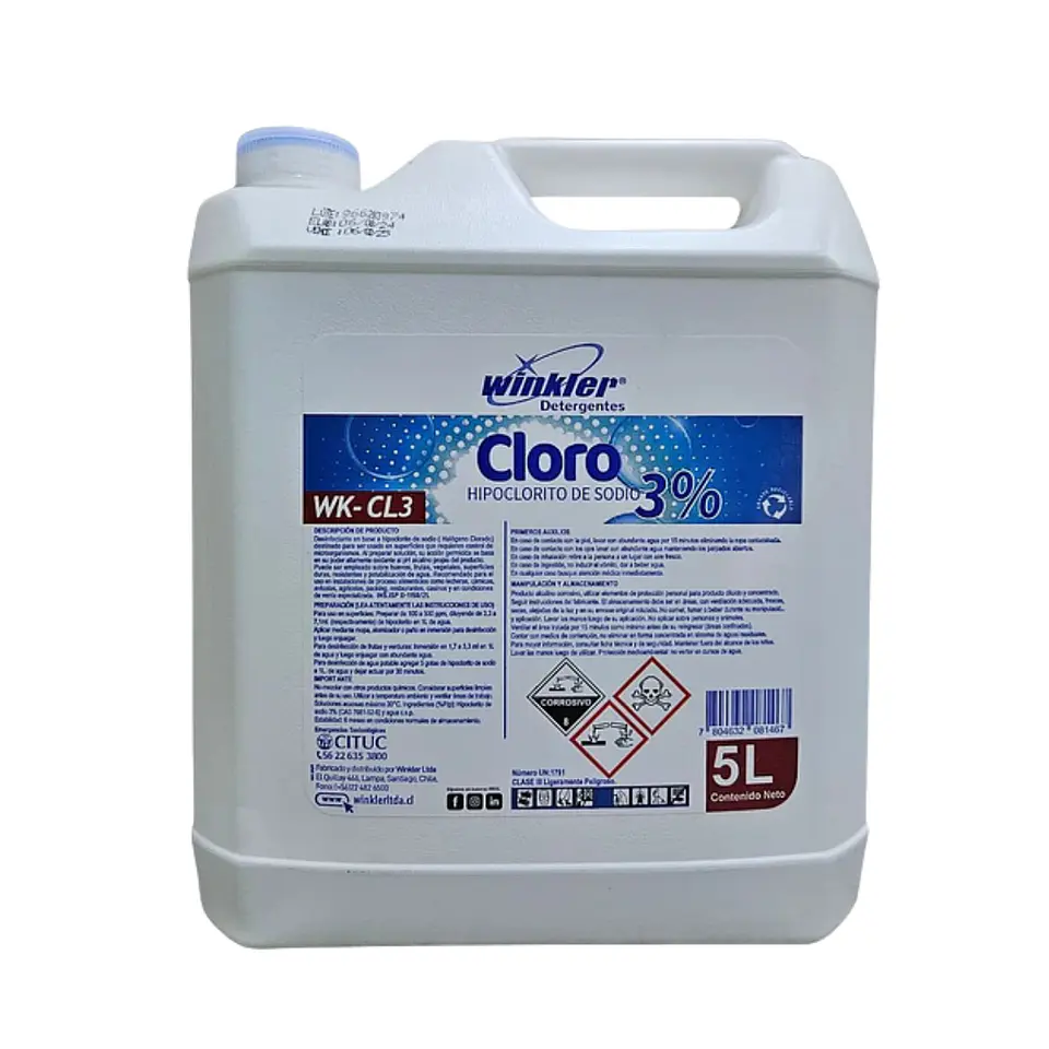 Cloro Hipoclorito De Sodio 3% Wk-cl3 5 Litros - Winkler 1