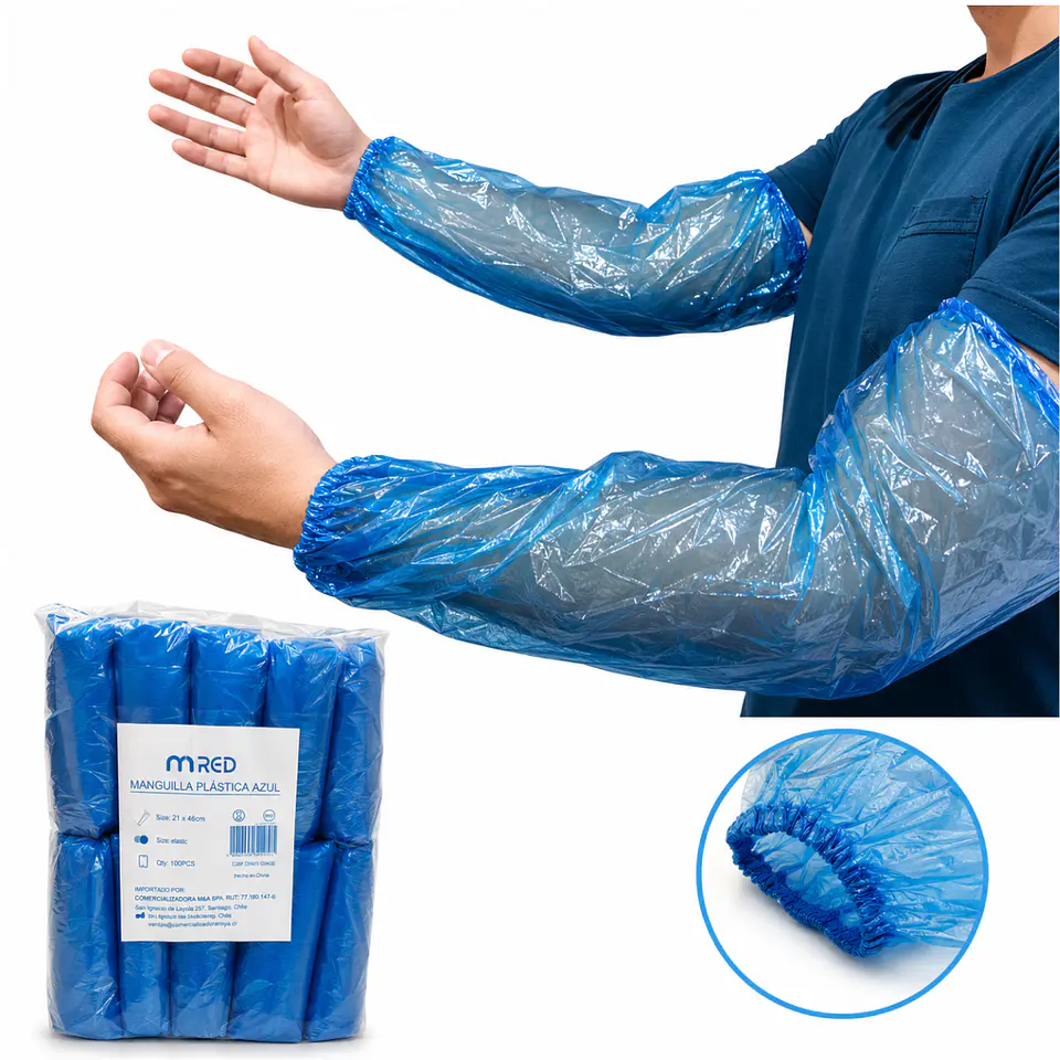 Manguilla Desechable Plástica Azul 100 Unidades - Mred 1