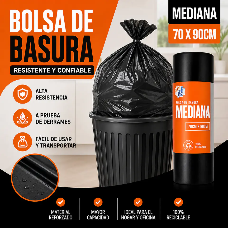 Bolsa De Basura Mediana 70x90 Cms Rollo 10 Unidades 2