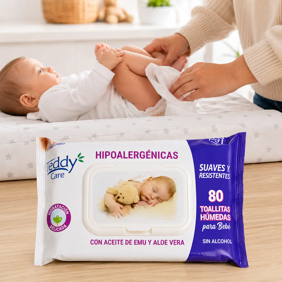 Toallitas Húmedas Hipoalergénicas 80 Unidades - Teddy 2