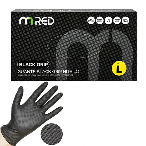 Guantes de Nitrilo Negro Texturizado 50 Unidades - Mred 