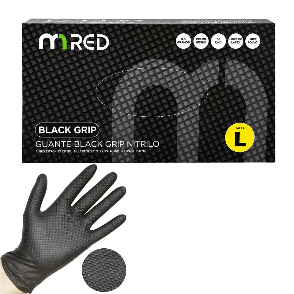 Guantes de Nitrilo Negro Texturizado 50 Unidades - Mred  1