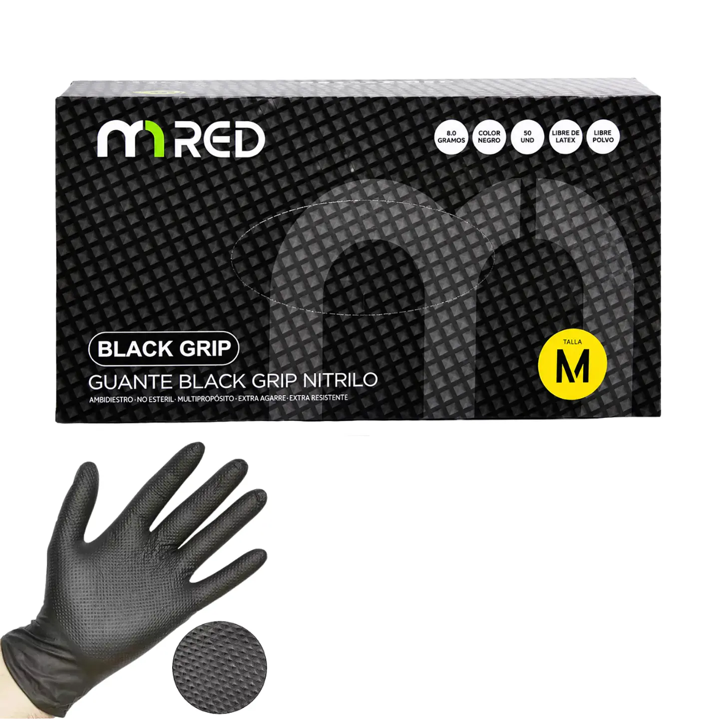 Guantes de Nitrilo Negro Texturizado 50 Unidades - Mred  2