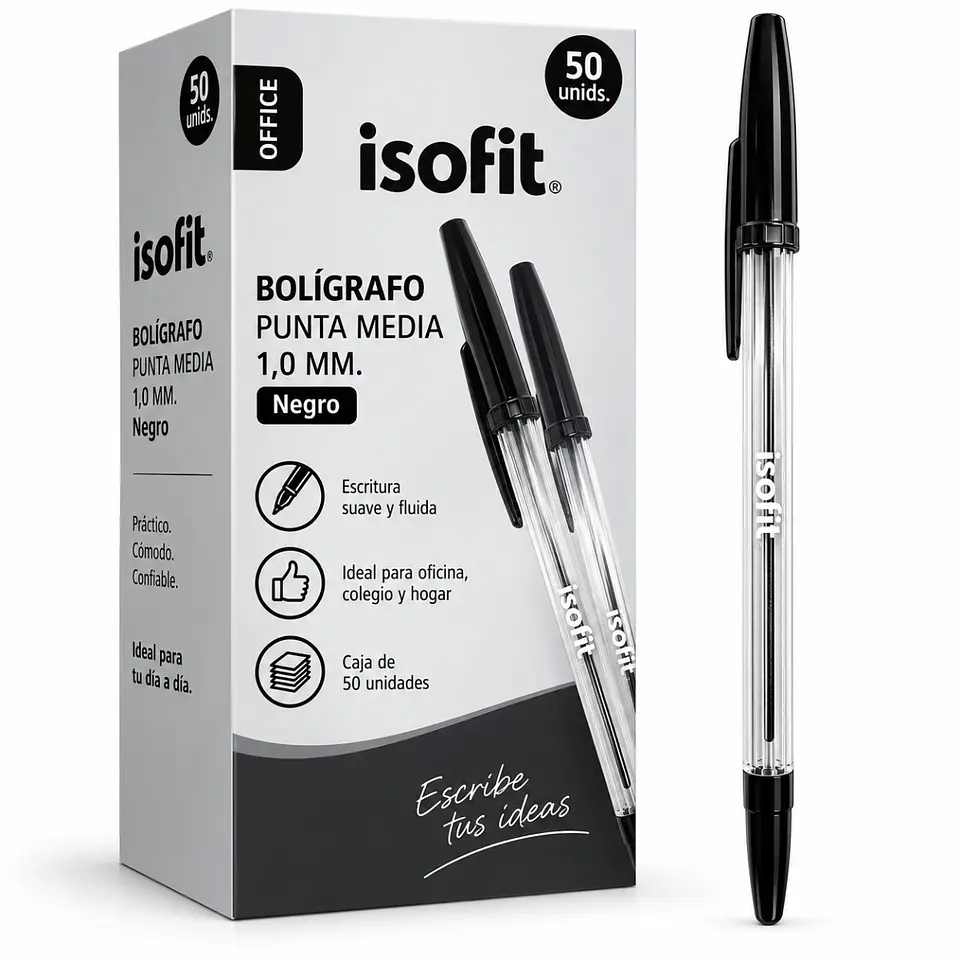 Bolígrafo Isofit Punta Media 1,0 Mm Negro Caja 50 Unidades 1