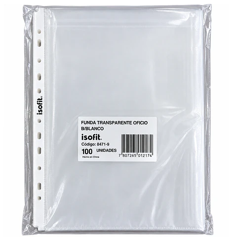 Funda Transparente Oficio Isofit 100 Unidades Borde Blanco