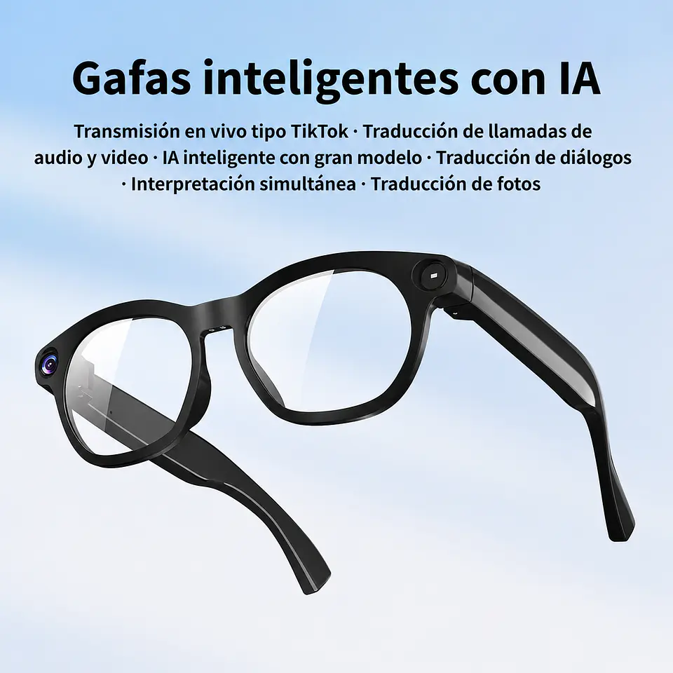 Lentes y gafas inteligentes con IA. Cámara 8MP Wifi. Traducción en Vivo. Soporte Tiktok 2