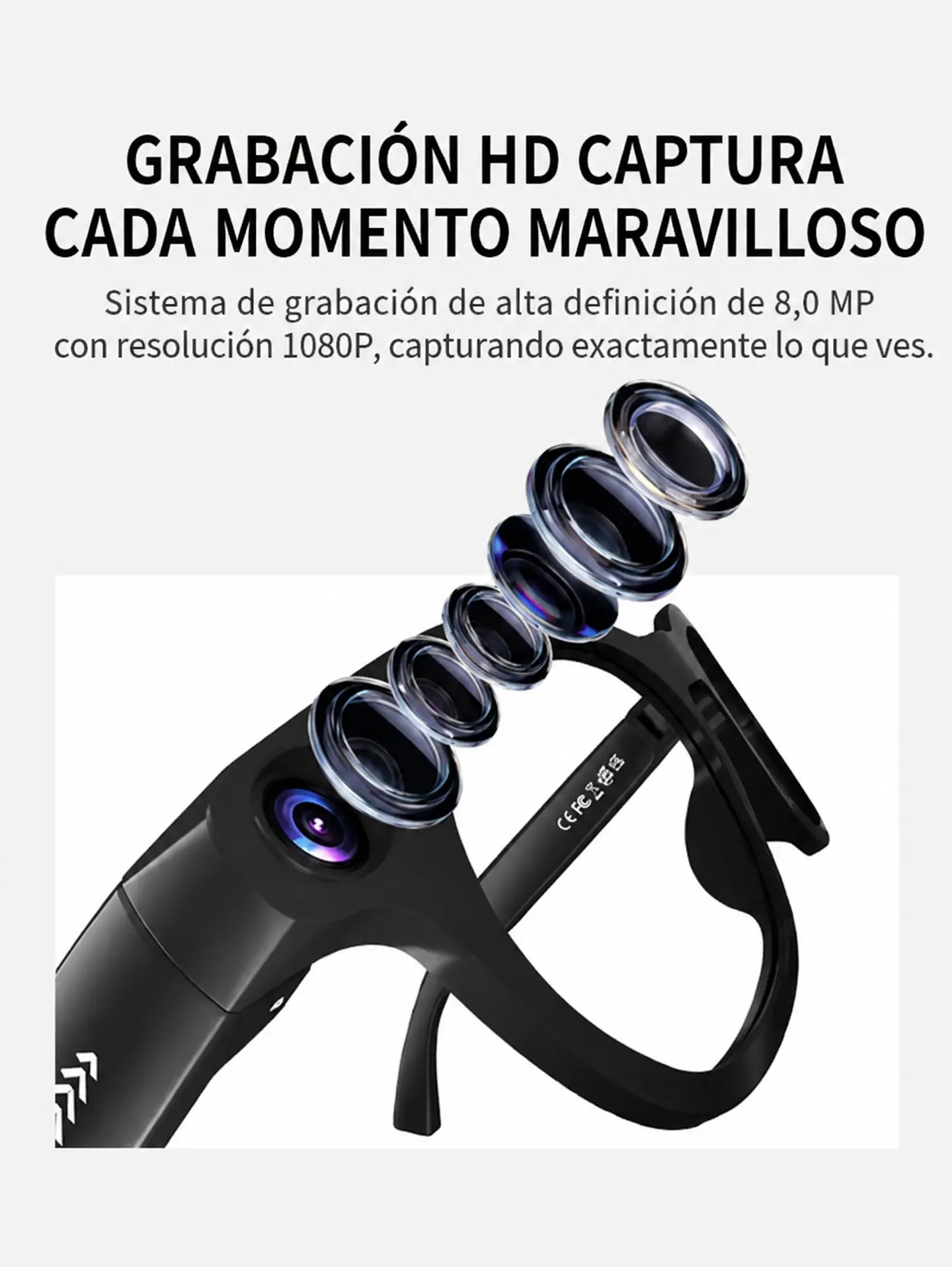 Lentes y gafas inteligentes con IA. Cámara 8MP Wifi. Traducción en Vivo. Soporte Tiktok 3