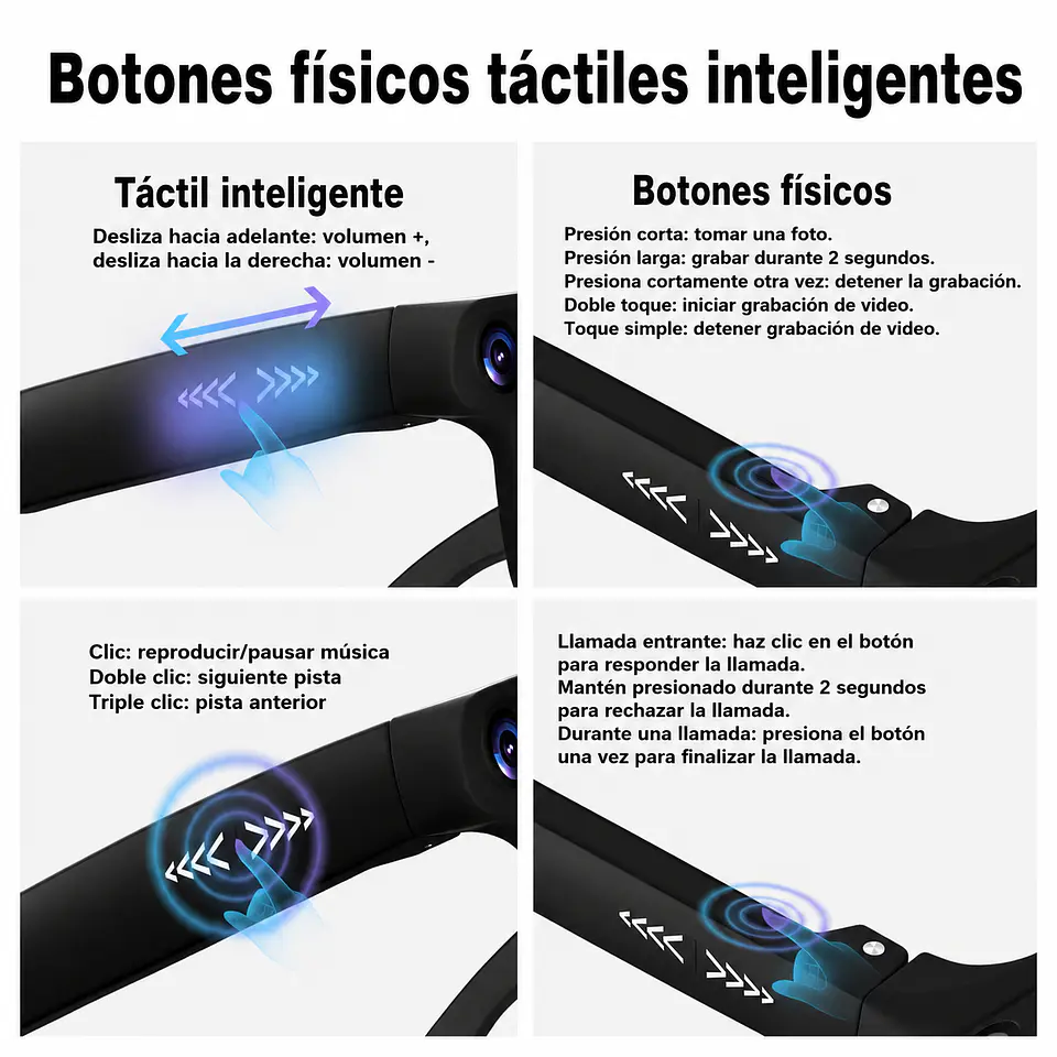Lentes y gafas inteligentes con IA. Cámara 8MP Wifi. Traducción en Vivo. Soporte Tiktok 4