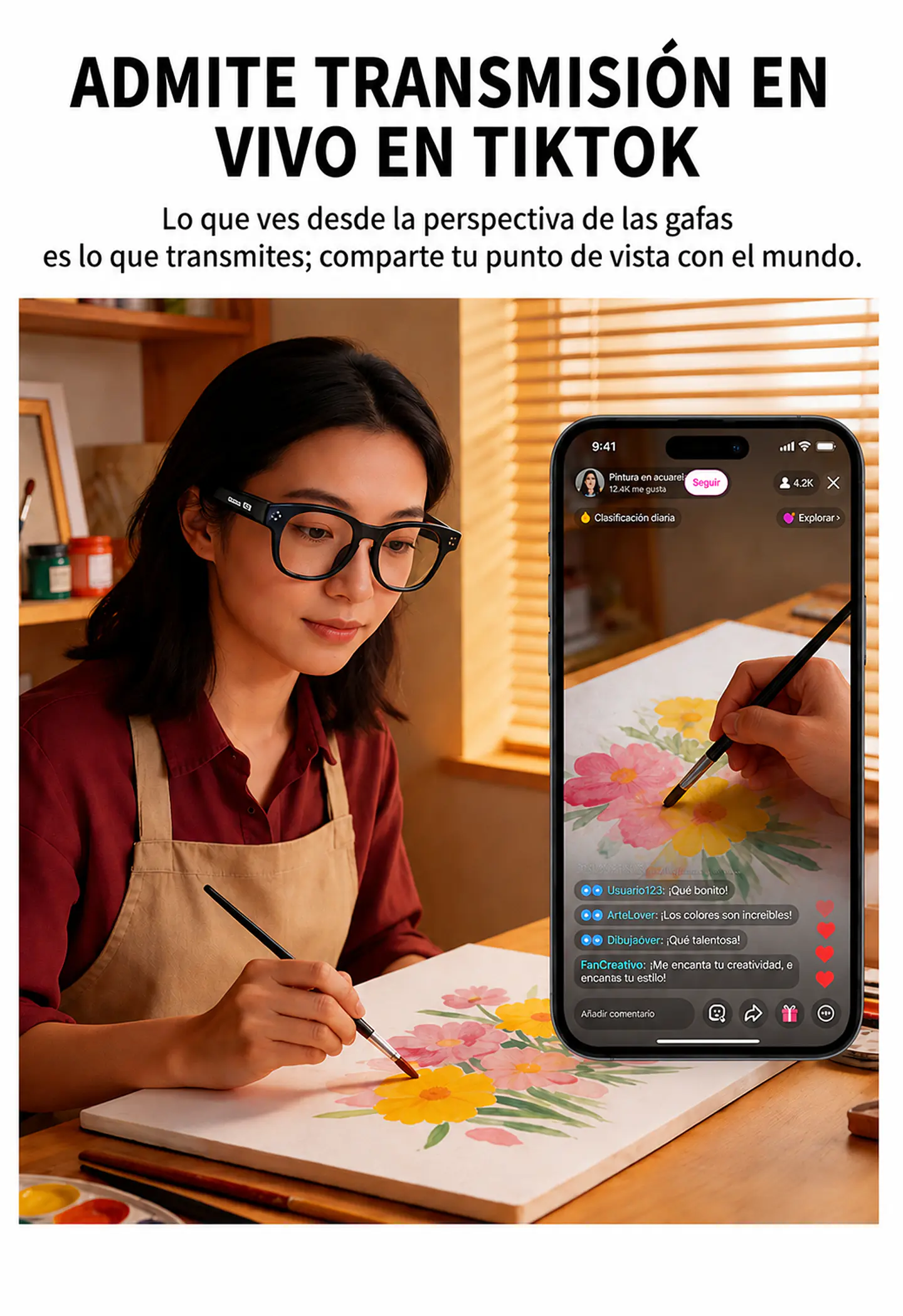 Lentes y gafas inteligentes con IA. Cámara 8MP Wifi. Traducción en Vivo. Soporte Tiktok 5