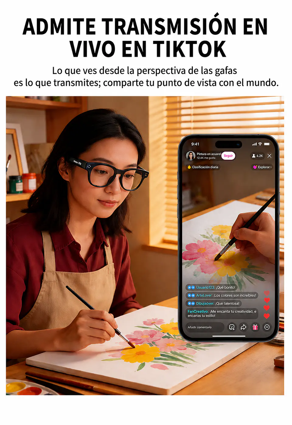 Lentes y gafas inteligentes con IA. Cámara 8MP Wifi. Traducción en Vivo. Soporte Tiktok 5