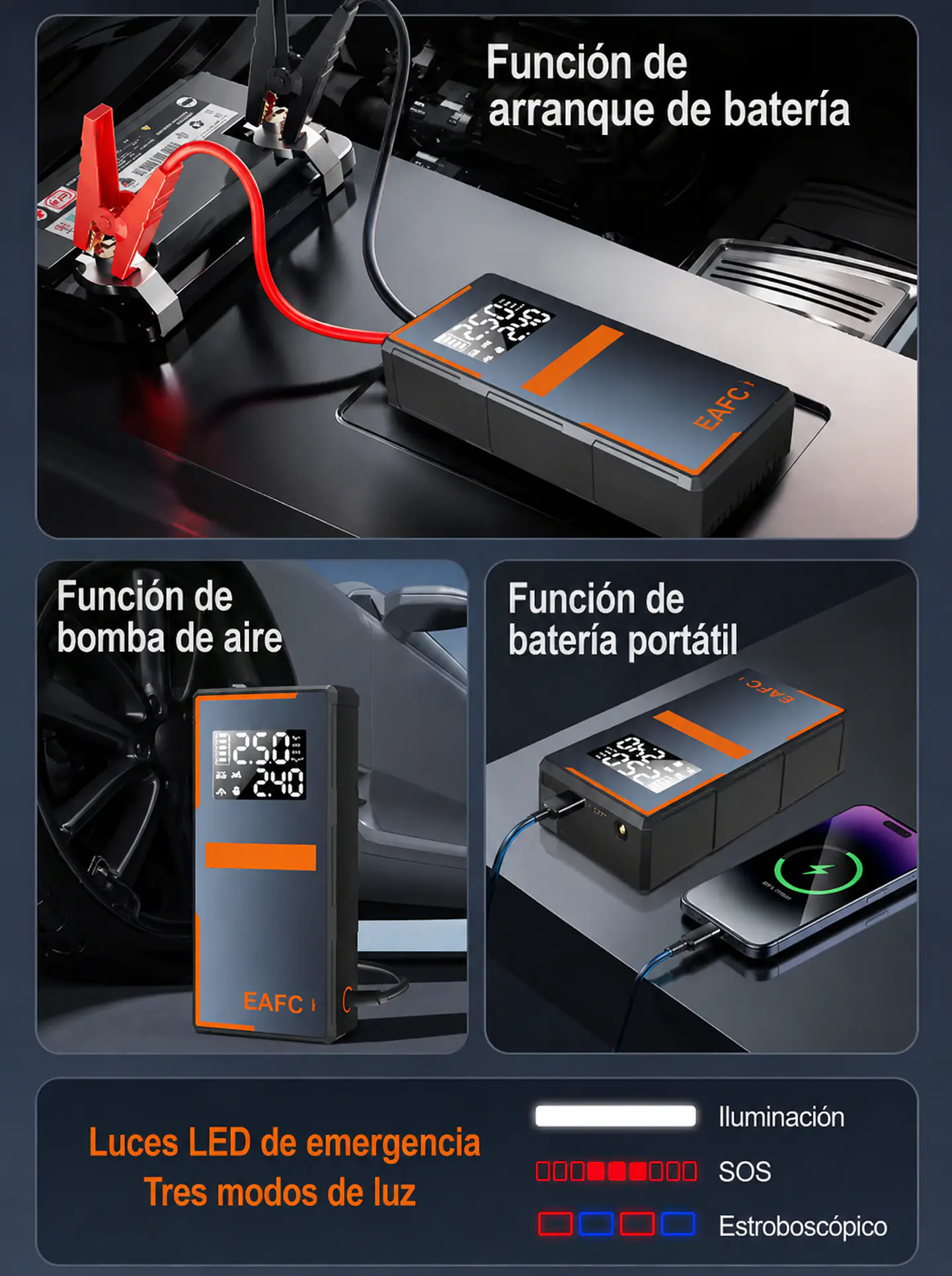 Arrancador De Batería con Compresor/linterna/powerbank. Incluye Bolso 2