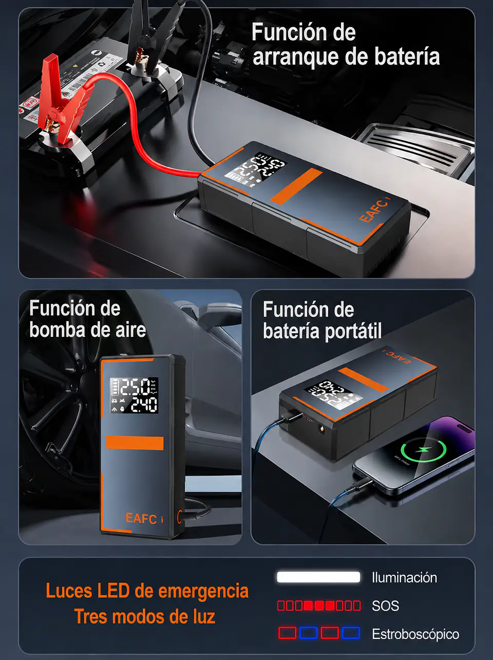 Arrancador De Batería con Compresor/linterna/powerbank. Incluye Bolso 2
