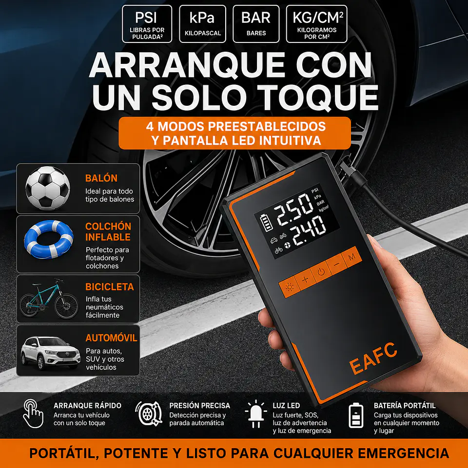 Arrancador De Batería con Compresor/linterna/powerbank. Incluye Bolso 5