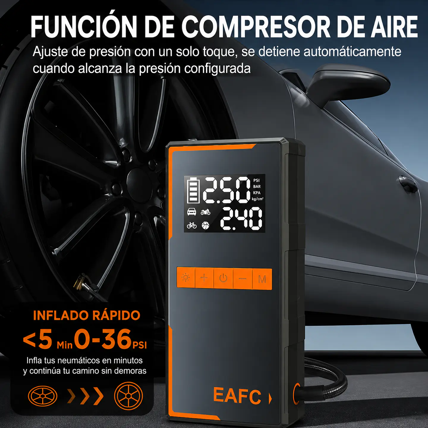 Arrancador De Batería con Compresor/linterna/powerbank. Incluye Bolso 6