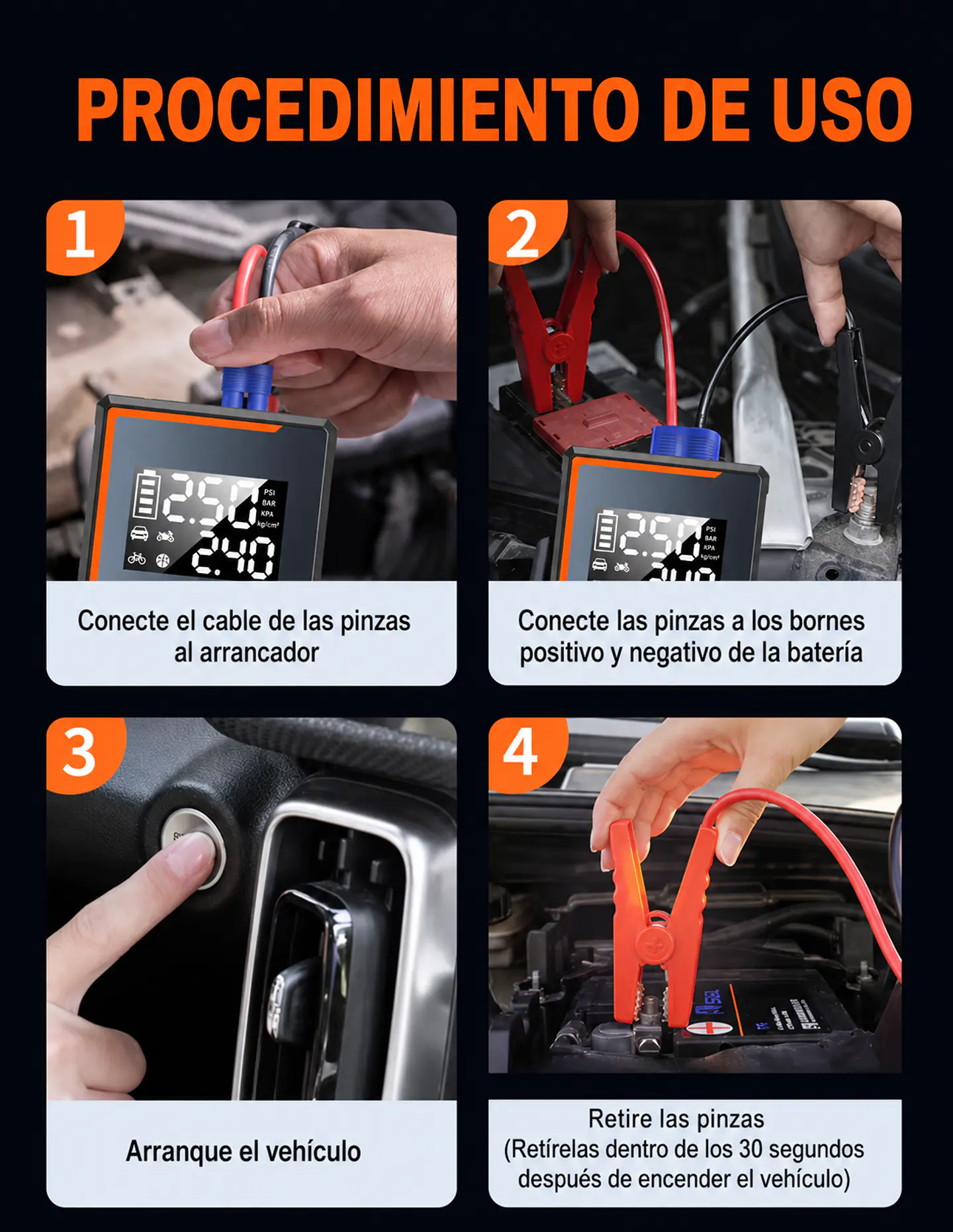 Arrancador De Batería con Compresor/linterna/powerbank. Incluye Bolso 7