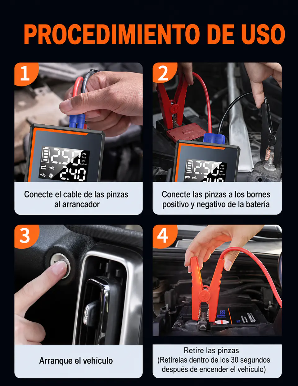 Arrancador De Batería con Compresor/linterna/powerbank. Incluye Bolso 7