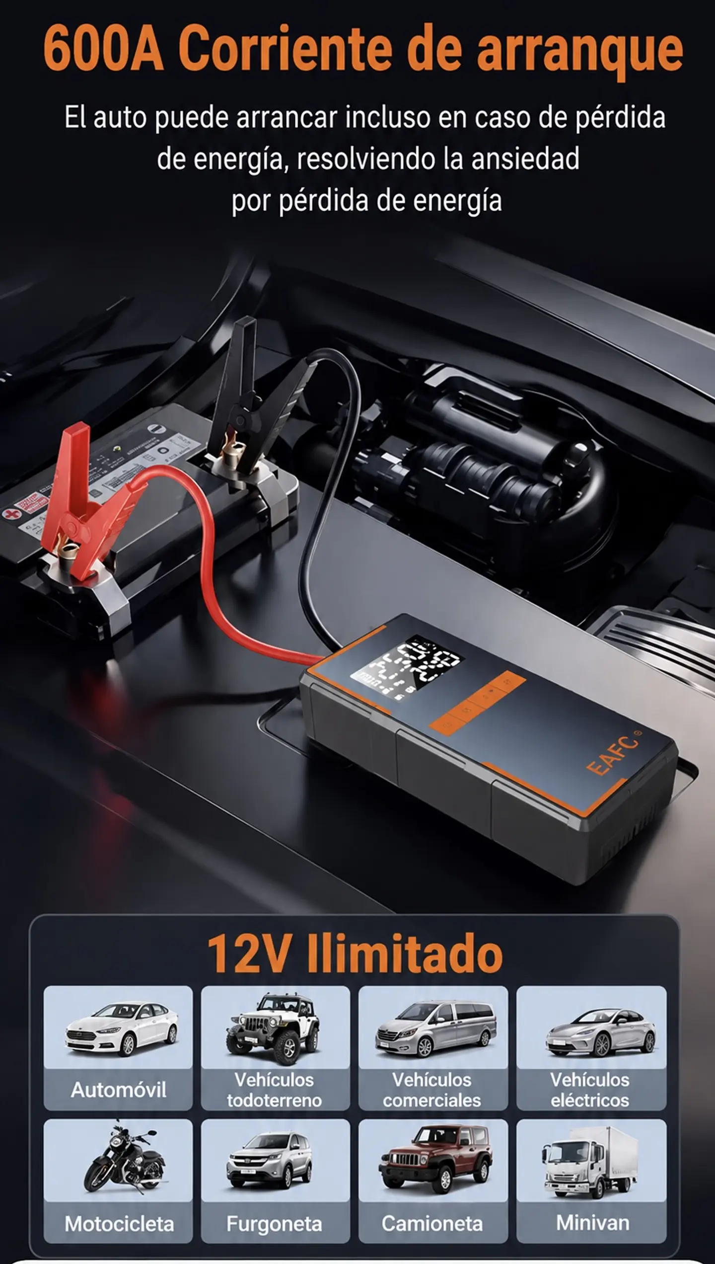 Arrancador De Batería con Compresor/linterna/powerbank. Incluye Bolso 8