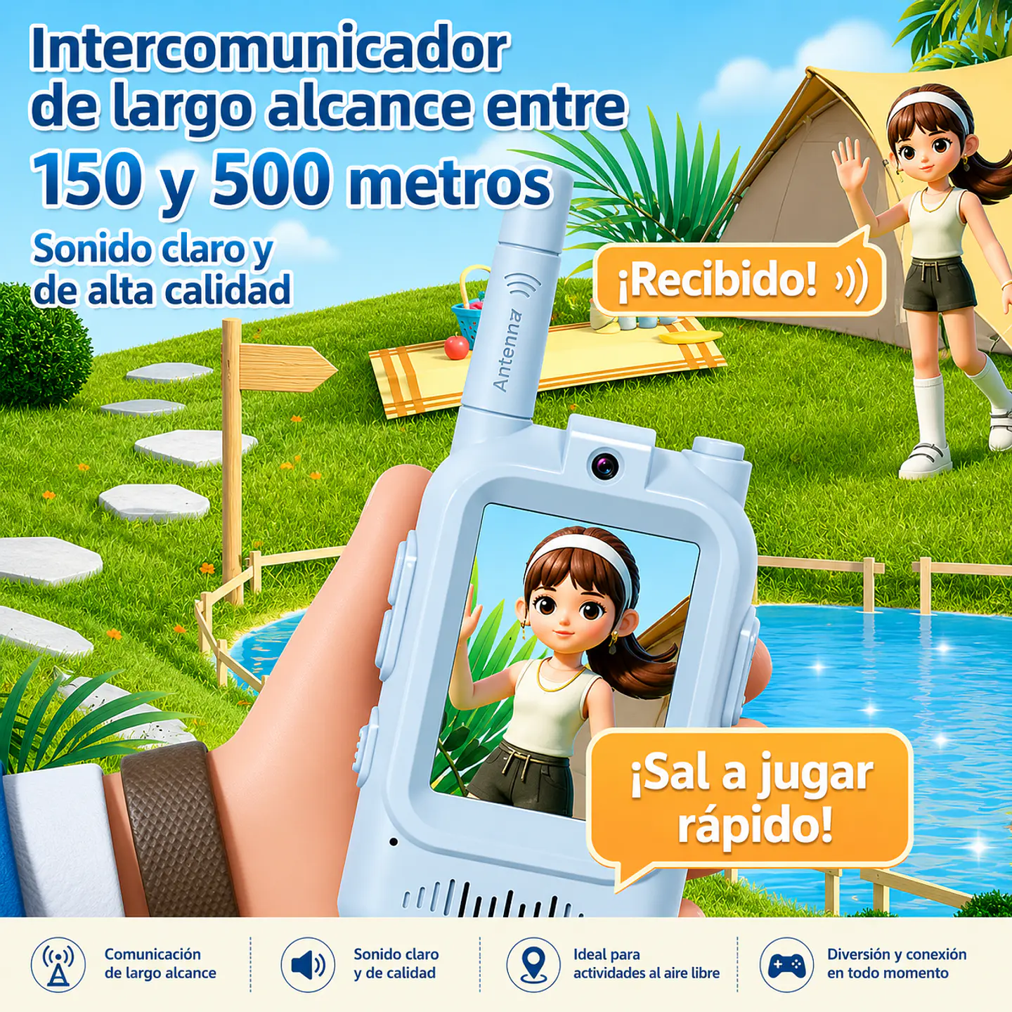 Walkie Talkie para niños con cámara Pack Rosa/Celeste 2