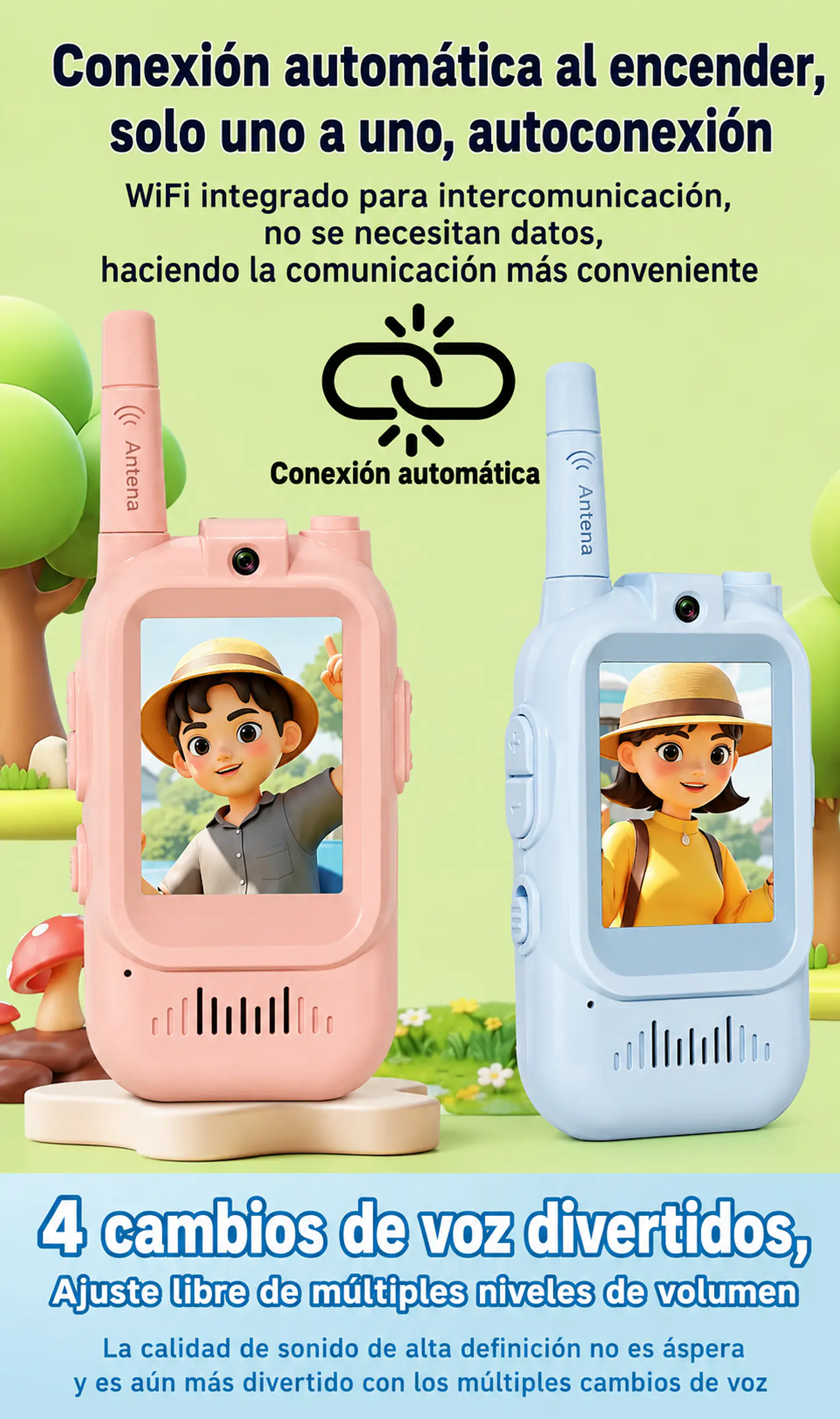 Walkie Talkie para niños con cámara Pack Rosa/Celeste 3