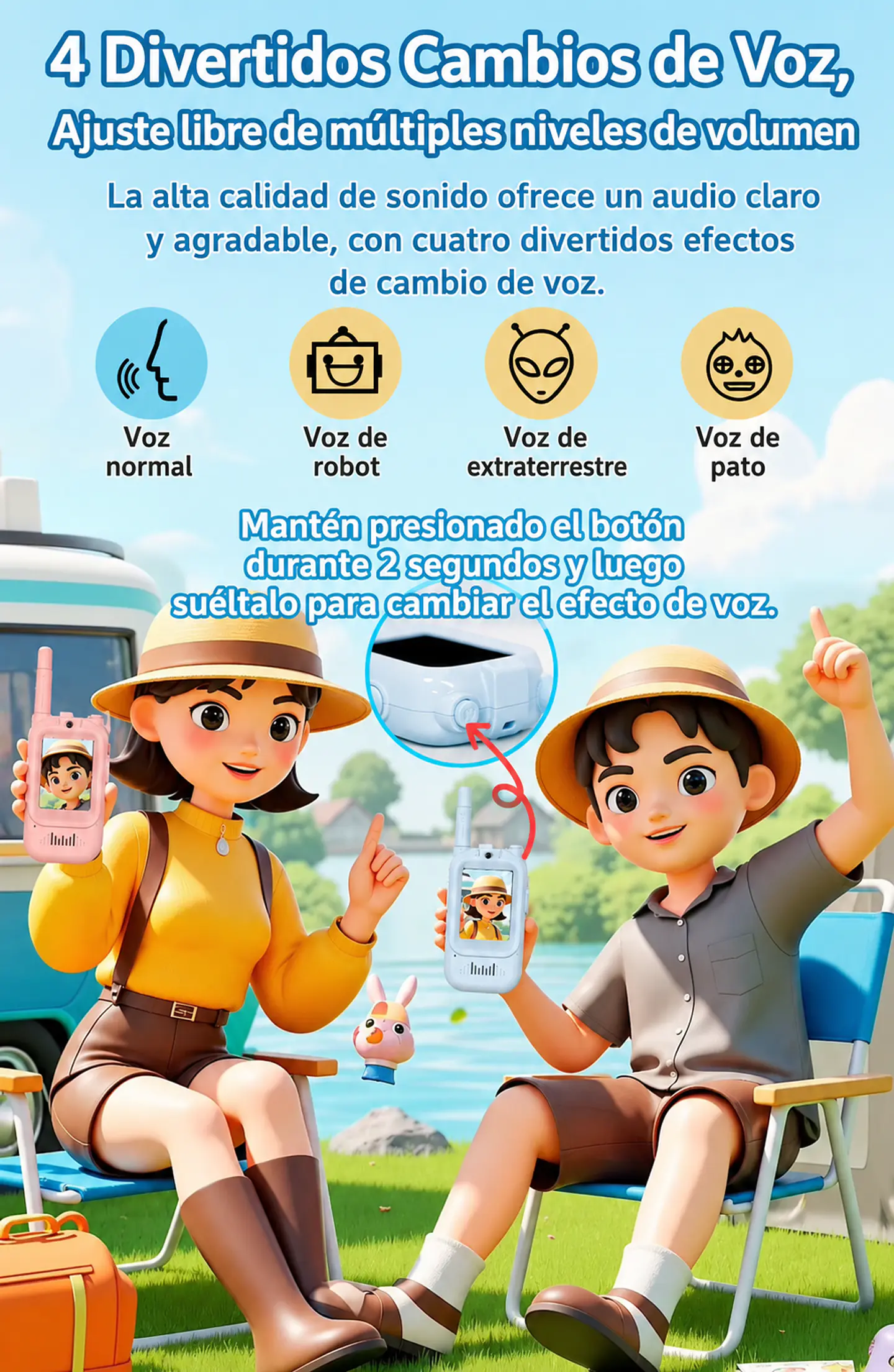 Walkie Talkie para niños con cámara Pack Rosa/Celeste 6