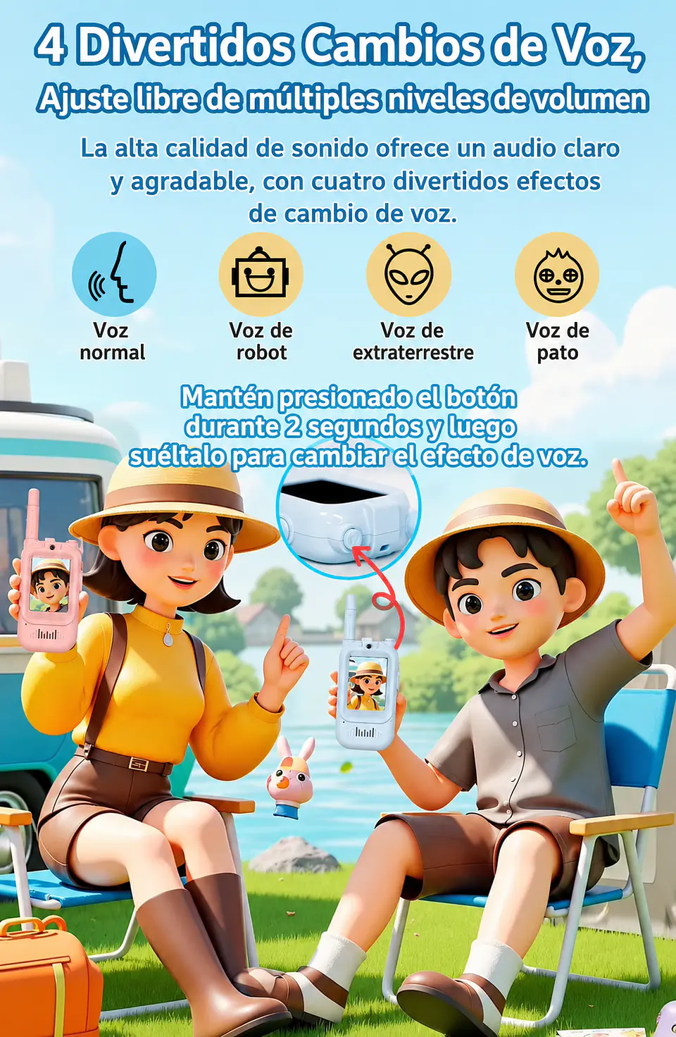 Walkie Talkie para niños con cámara Pack Rosa/Celeste 6