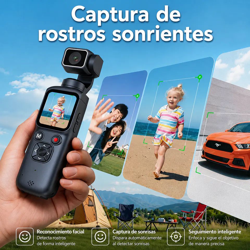 Cámara Pocket Vlog 4K Gimbal IA Wifi Seguimiento Facial 3
