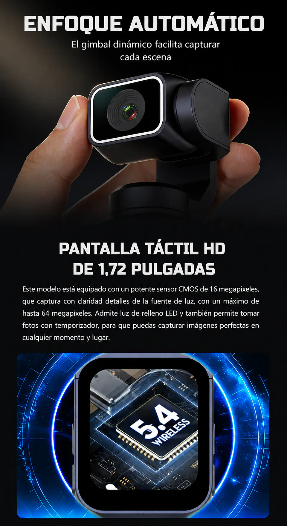 Cámara Pocket Vlog 4K Gimbal IA Wifi Seguimiento Facial 7