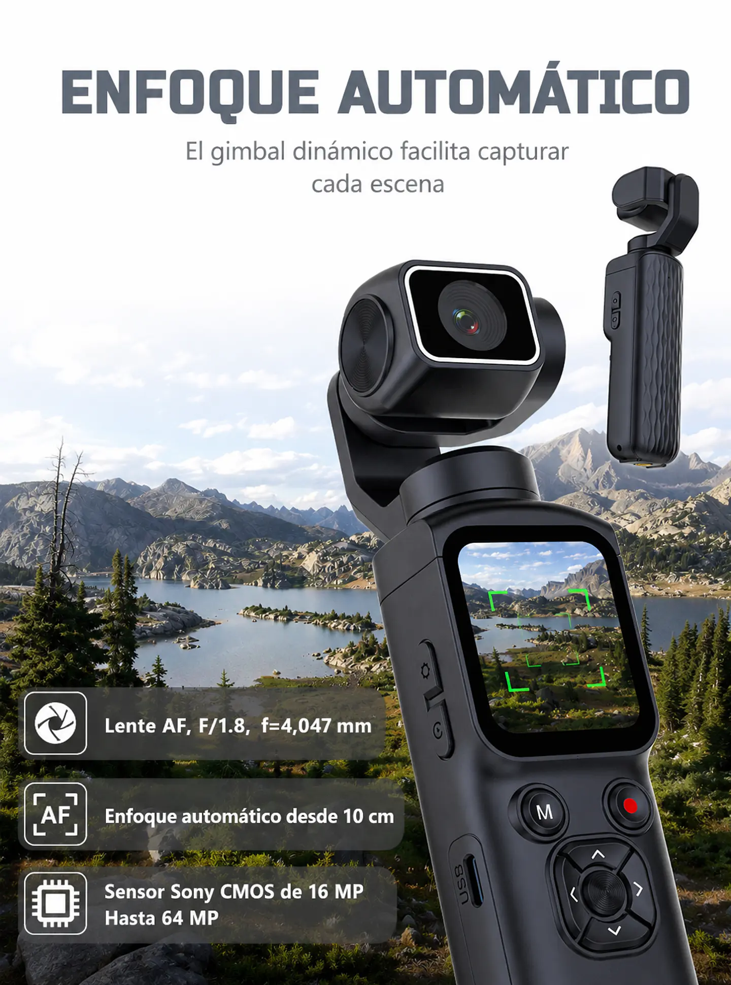 Cámara Pocket Vlog 4K Gimbal IA Wifi Seguimiento Facial 8
