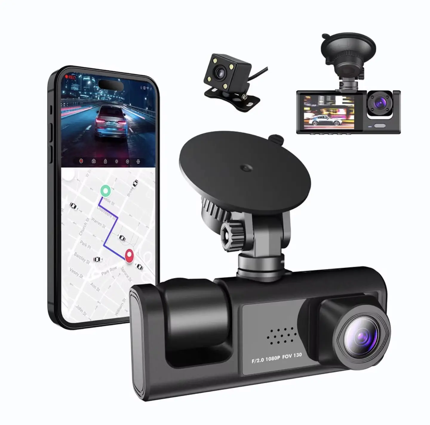 Cámara Dashcam Triple Cámara. Incluye cámara de retroceso 1