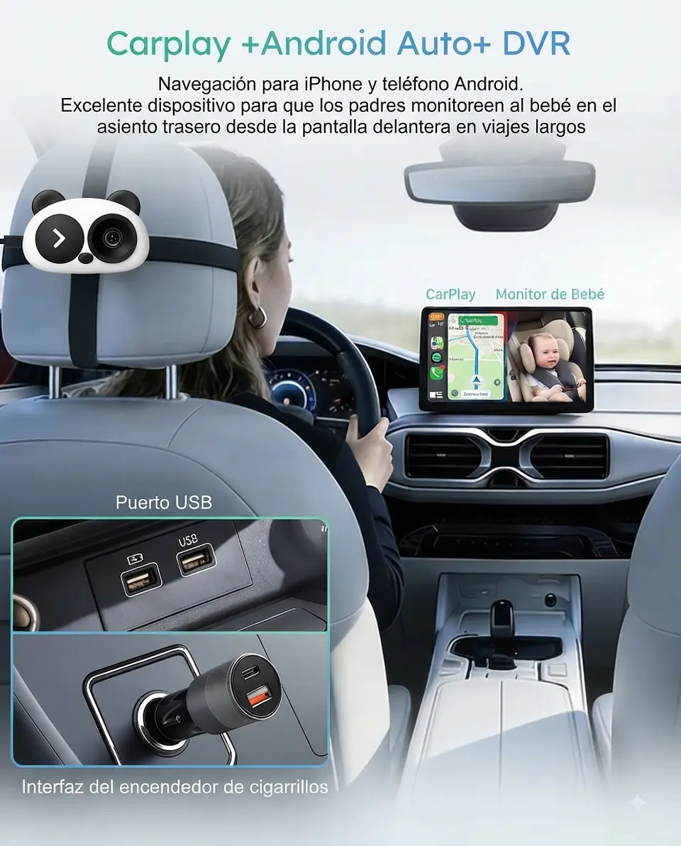 Adaptador inalámbrico Carplay&Android Auto con cámara de vigilancia para niños 5