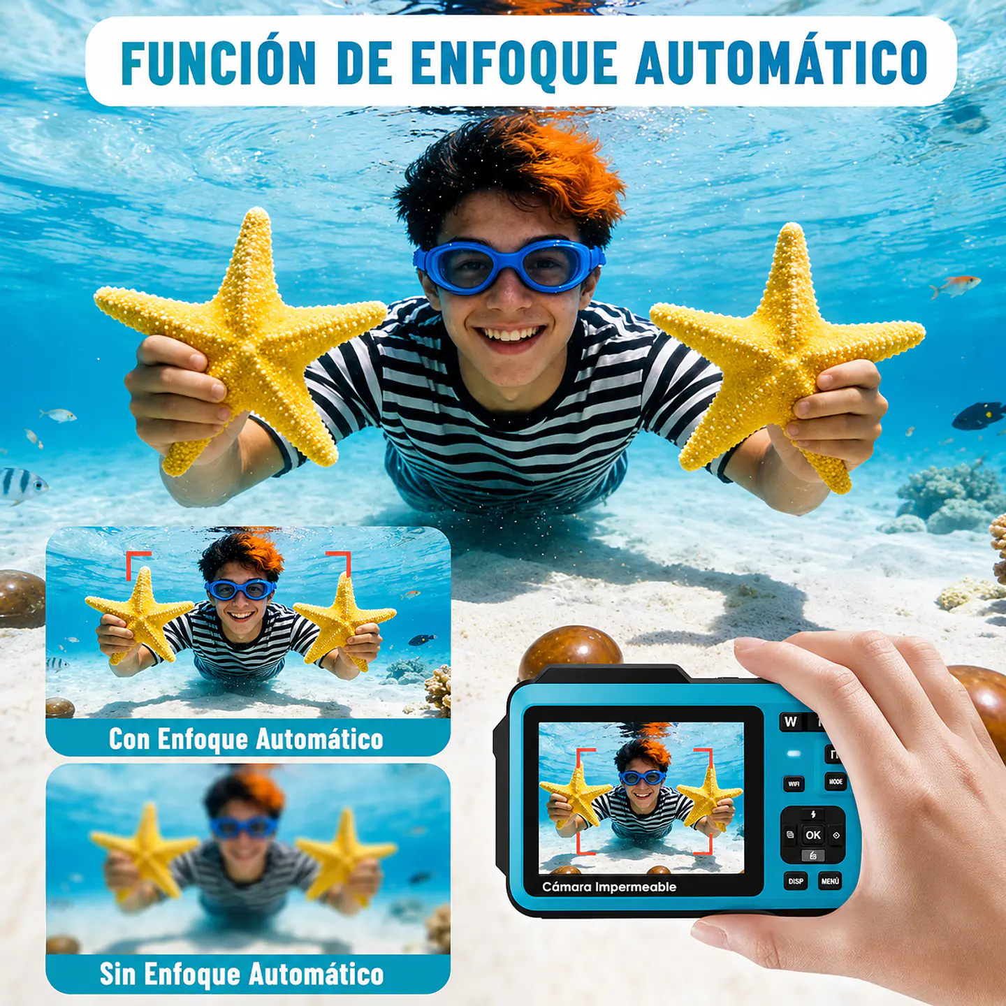 Cámara Sumergible 5K 64MP sumergible IP68 con WIFI + Memoria 32GB 4