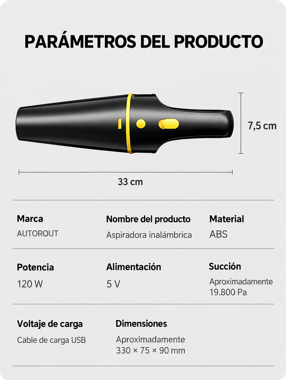 Aspiradora Inalámbrica Auto Hogar 18000Pa 120W 20000RPM. Incluye Bolso 6