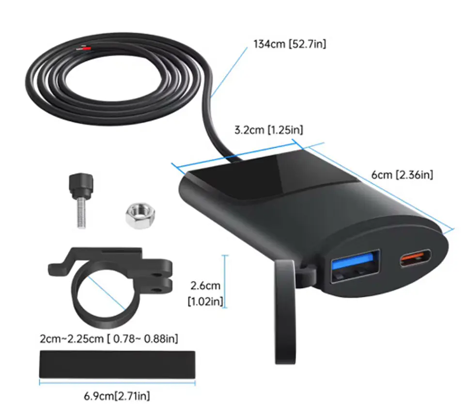 Cargador rápido de celular para moto Impermeable IP67 / Negro  2