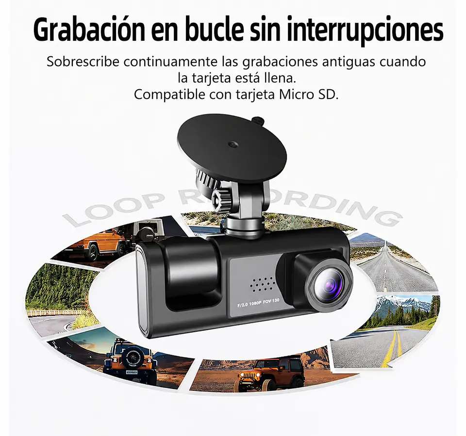 Cámara DVR 3 Canales 1080P WiFi para Auto + Cámara Trasera 4