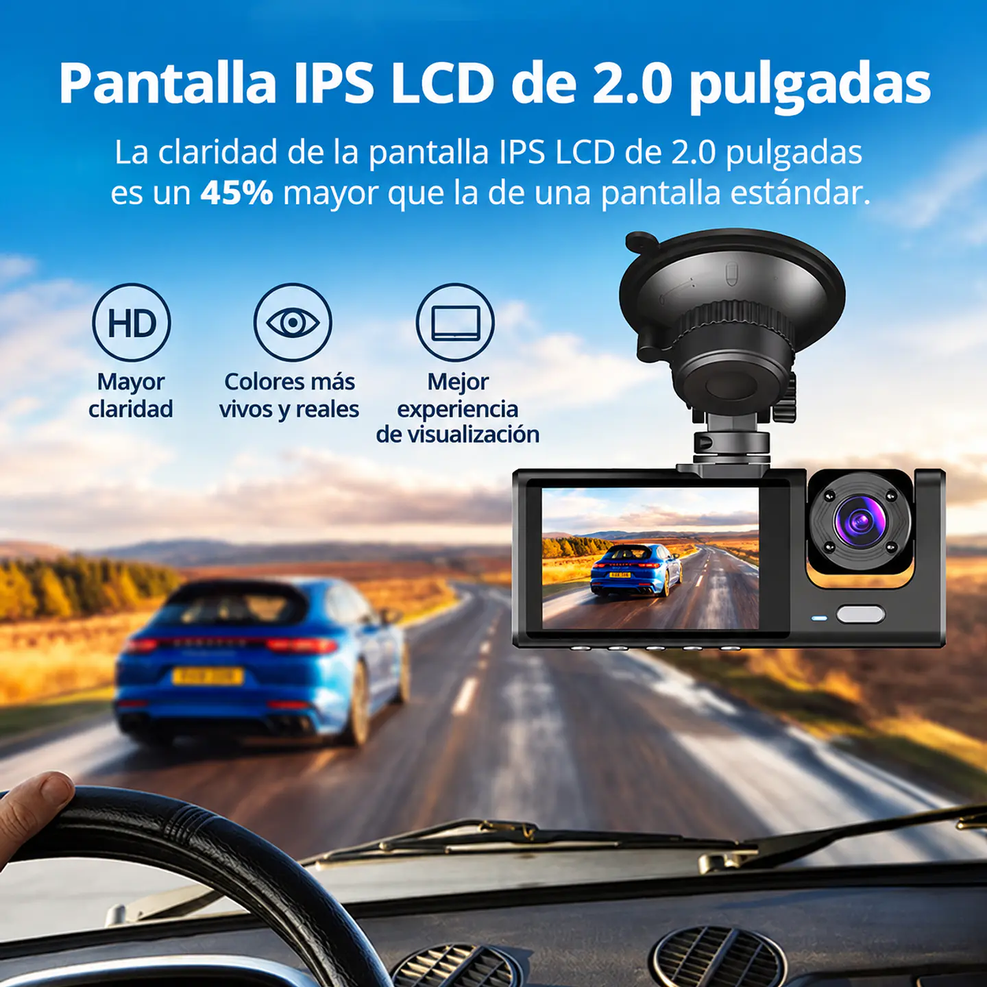 Cámara DVR 3 Canales 1080P WiFi para Auto + Cámara Trasera 6