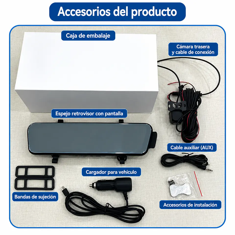Espejo Retrovisor Inteligente 9,66” con CarPlay, Android Auto y Cámara Delantera y Trasera 4K. 2