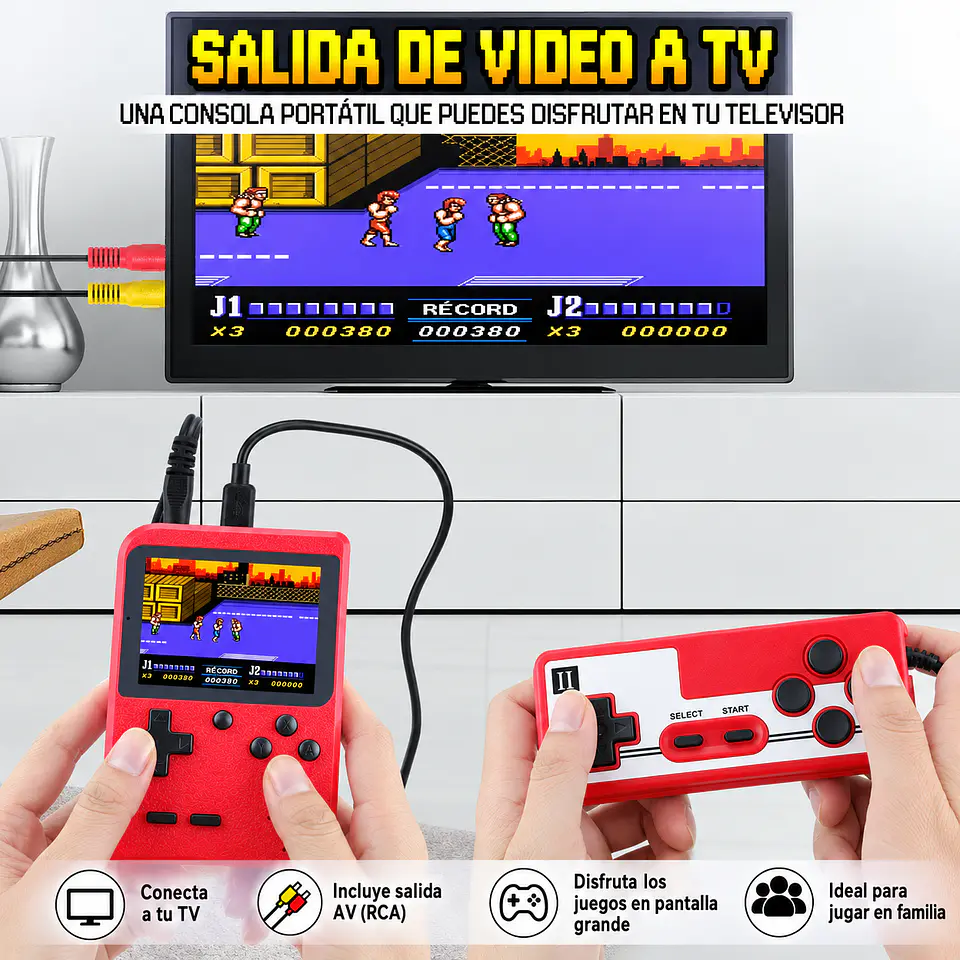 Consola Retro Portátil 500 Juegos con Pantalla a Color y Salida a TV + Joystick 7